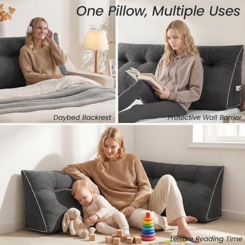Sasttie Headboard Pillow Full, Wedge Pillow Headboard, Dark Grey - Image 4