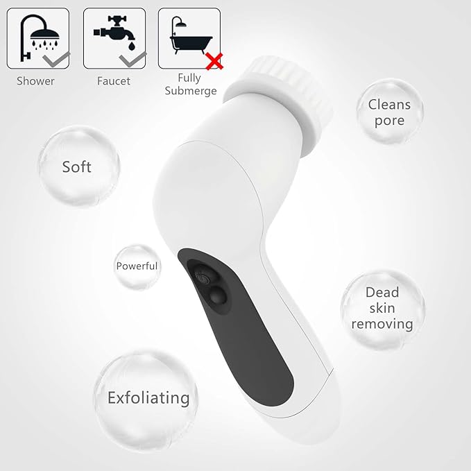 Waterproof Facial Cleansing Spin Brush Set with 5 Exfoliating Brush Heads - Electric Face Scrubber Cleanser Brush by CLSEVXY - Face Brush for Gentle Exfoliation and Deep Scrubbing