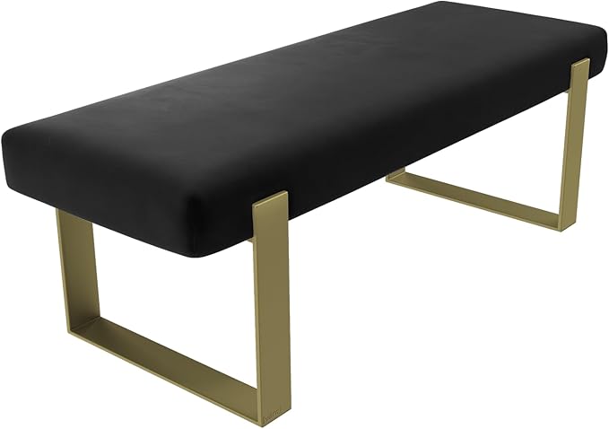 VANT Upholstered Bed Bench - Velvet Black - Burnished Brass - Contemporary Modern, Bedroom Bench Seat, Hallway, or Entryway