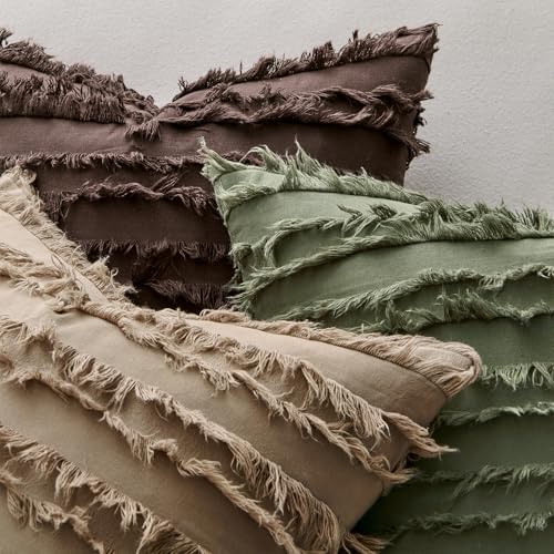 MIULEE Boho Linen Striped Throw Pillow Covers 20x20, Dark Brown - Image 2