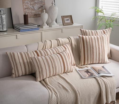 Cethom Brown Boho Lumbar Pillow Covers 14x36 Long, Stripe Textured Decorative - Image 3