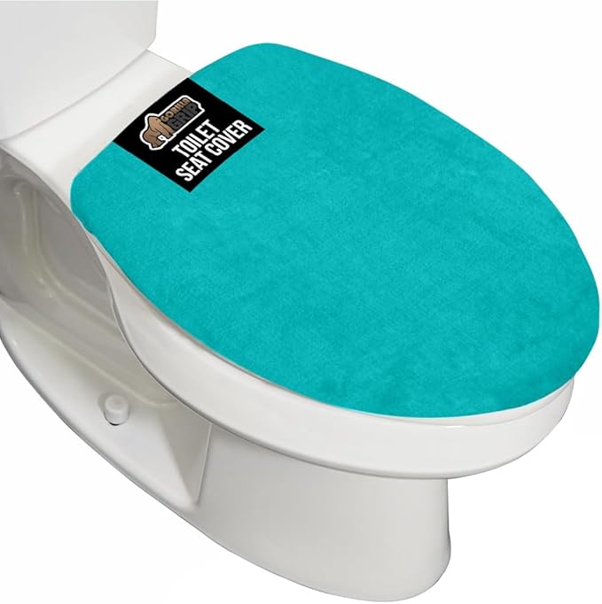 GORILLA GRIP Thick Memory Foam Bathroom Toilet Lid Seat Cover, Soft Velvet Topside, Machine Wash, Plush Cushioned Covers Fits Most Size Lids, Decorative Bath Room Accessories, 19.5x18.5, Turquoise