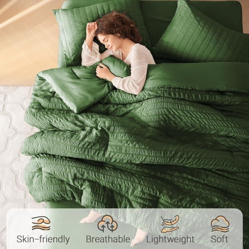MUXHOMO 7 Pieces King Comforter Set, Seersucker Bed in a Bag King Size - Image 2