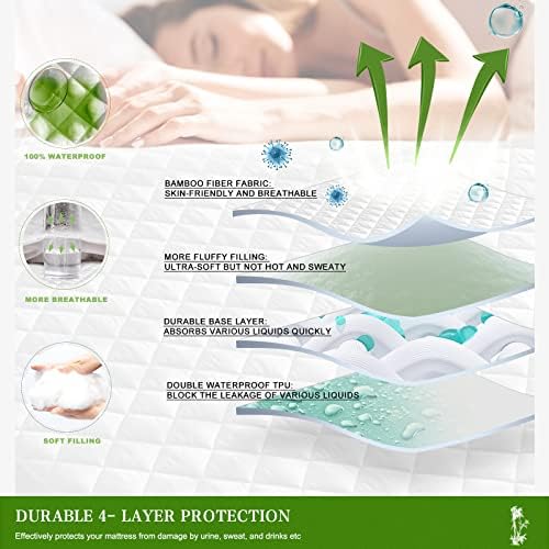 UNILIBRA Twin XL Mattress Pad Waterproof Rayon Made from Bamboo, Fitted Deep - Image 3
