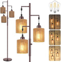 Hotsonic 72" Boho Rattan Tree Floor Lamp, Tall Dimmable Industrial Standing Lamp, Corner Decor Accent Lighting for Living Room, Bedroom, Dining Room, Nursery, Cafe (3 x 800LM Bulbs Included) - Brown by Hotsonic