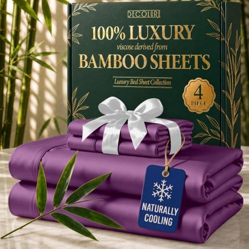 DECOLURE 100% Viscose Derived from Bamboo Sheets Twin Size, Luxury 4 Pc Set by DECOLURE