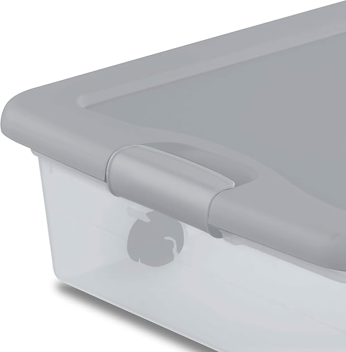 Sterilite 4 Pack Wheeled Under Bed Storage Container, 56 Qt Plastic Bin with Latching Lid for Organization - Clothes & Shoes Organizer, Silver Tint