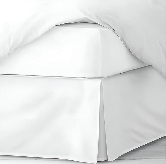 Pleated Bed Skirt King Size, 18" Drop with Platform Design for Secure Fit, Split Corners, Wrinkle-Resistant Microfiber for Modern Stylish Look, Tailored Bedding for Hotel Luxury - White