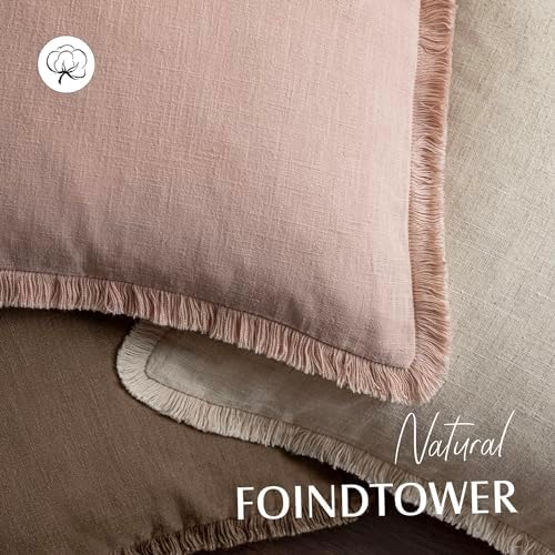 Foindtower Decorative Linen Fringe Throw Pillow Covers 16×16 Light Pink - Image 4