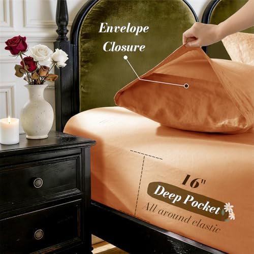 SONORO KATE 100% French Linen Queen Size Sheets Set, Natural Flax Bedding - Image 6
