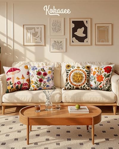Embroidered Throw Pillow Covers 18x18 Inch, Flower Cluster - Image 6