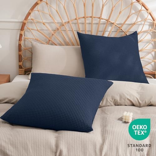 PHF Cotton Waffle Euro Shams 26" x 26", Bright Navy Blue, No Insert - Image 2