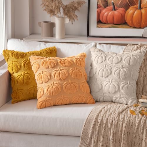 MIULEE Fall Pillow Covers Pumpkin Fall Decor 22x22 Beige - Image 3