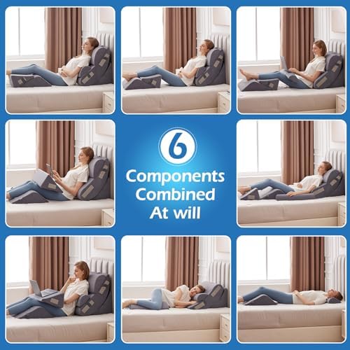 Ahpmeoa 6PCS Wedge Pillow Set for After Surgery, Sit Up Pillow, Plush Grey - Image 2