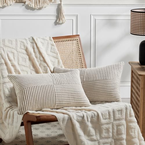 Fancy Homi 2 Packs Neutral Taupe Lumbar Decorative Throw Pillow Covers 20x28 by Fancy+Homi