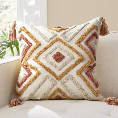 Boho Pillow Covers 18X18 Inch Boho Tufted Throw Pillow Covers Decorative by LOOPUINHOM