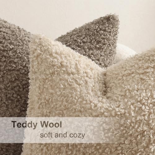 decorUhome Sherpa Decorative Throw Pillow Covers 12x20 Set of 2 Khaki - Image 4