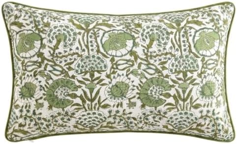 CPC Agate Green Cotton Block Print Pillow Sham Cover, 12x20 Inch Floral by COTTONPRINTCLUB