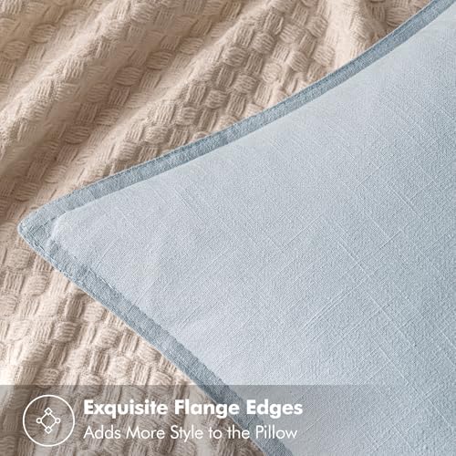 MIULEE Decorative Linen Euro Sham Pillow Covers 24x24 Light Blue - Image 2