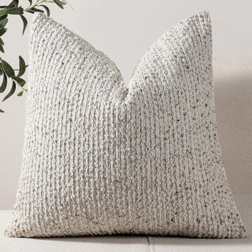 DEZENE 18x18 Cream Grey Throw Pillow Cover Textured Boucle Striped Chic Morden by DEZENE