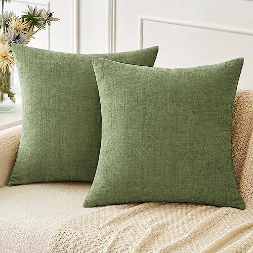 MIULEE Soft Chenille Throw Pillow Covers Sage Green 16x16 Inch Pack of 2 by MIULEE