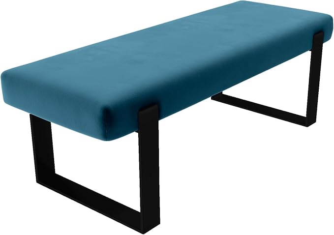 VANT Upholstered Bed Bench - Velvet Peacock Blue- Matte Black - Contemporary Modern, Bedroom Bench Seat, Hallway, or Entryway