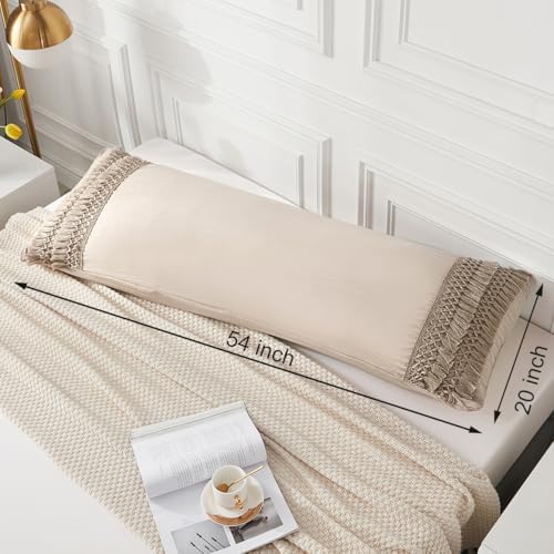 MOVE OVER Taupe Body Pillow Cover Macrame Tassel Long Pillow Cover 20x54 Body - Image 6