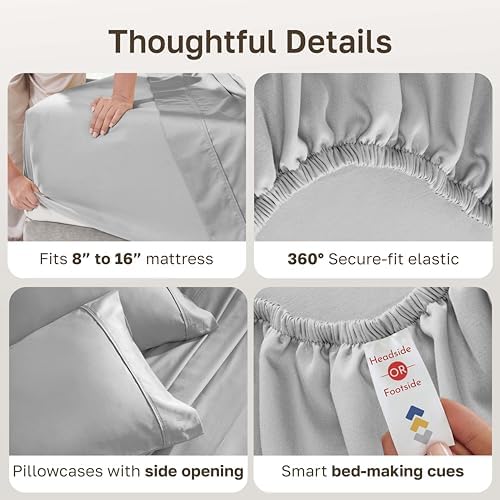 California Design Den Soft 100% Cotton Sateen King Sheets Set, Light Grey - Image 5