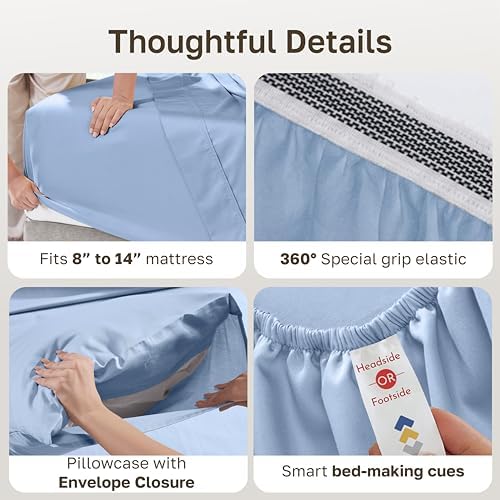 California Design Den Organic Cotton Twin Size Sheets, Light Blue - Image 4