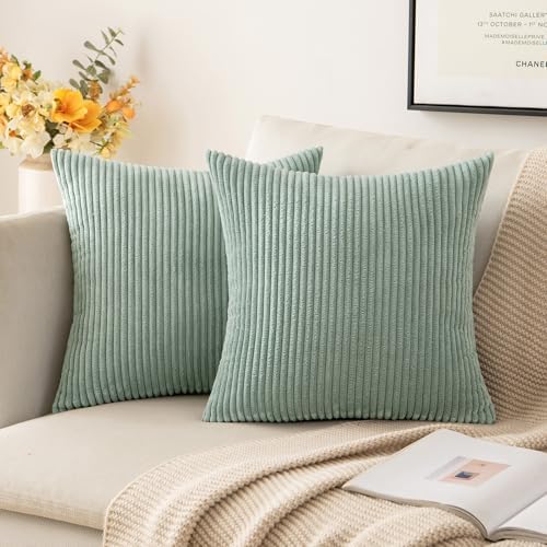 MIULEE Soft Corduroy Throw Pillow Covers Set of 2 20x20 Greyish Green by MIULEE