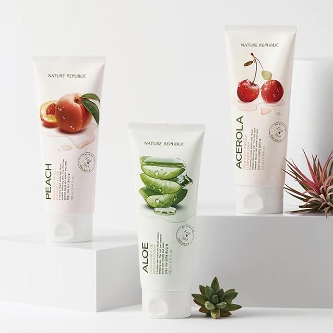 Nature Republic Fresh Herb Peach cleansing foam Hydration & Moisturizing daily Makeup Remover, Nighttime Foaming Pore Cleansing aloe face wash,Korean Skin Care for All Skin Types 170ml / 5.74 fl Oz