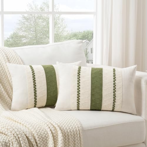 Fancy Homi Set of 1 Boho Moss Green Long Lumbar Decorative Throw Pillow Cover - Image 2