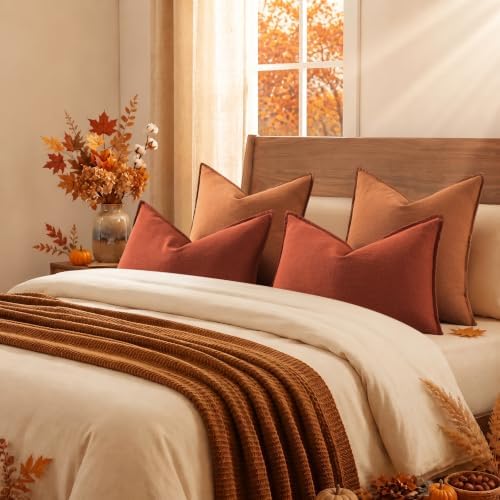 decorUhome Fall Light Rust Linen Throw Pillow Covers 20x20 Set of 2 - Image 6