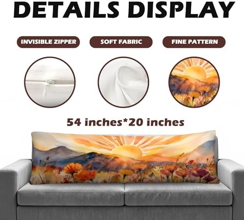 Boho Sun Mountain Floral 20x54 Body Pillow Cover, Watercolor Wildflower Boho - Image 2
