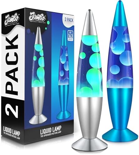 JAMBO 2 Pack- 16" Beautiful Lamp- Silver with Yellow/Green Wax and Blue with Blue/White Wax, Relaxing Liquid Lamp, Night Light Nightlight, Lamps for Adults Teens Kid by Jambo