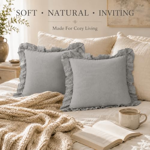 JoraLion Ruffled Throw Pillow Cover 20x20 Solid Light Gray - Image 2