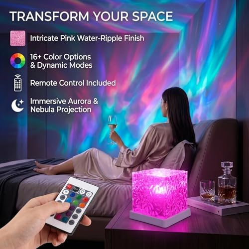 Rechargeable Ocean Wave Projector Light, 16 Color Changeable & Dimmable Shower Lamp with Remote, Cube Mood Ambient Lighting, Ocean Room Decor, Cordless Night Light for Bathroom, Room Decor - Image 5