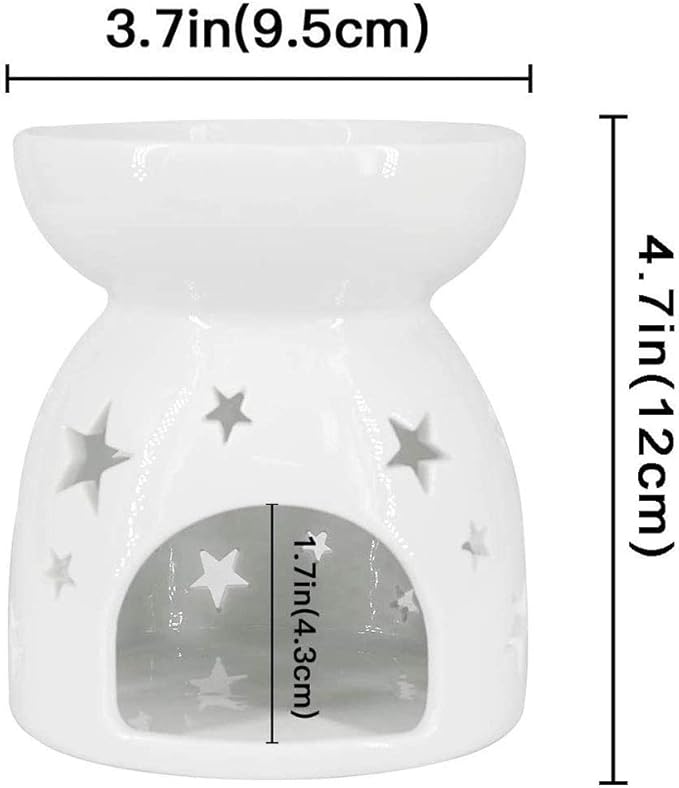 HwaGui Ceramic Tea Light Holder,Aromatherapy Oil Burner Candle Warmers Home Decoration Romantic White Star Pattern