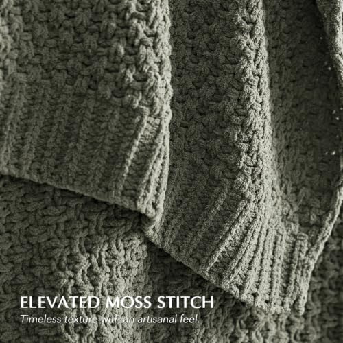 EVERGRACEHOME Chunky Chenille Knit Throw Blanket, Dried Thyme Green - Image 6