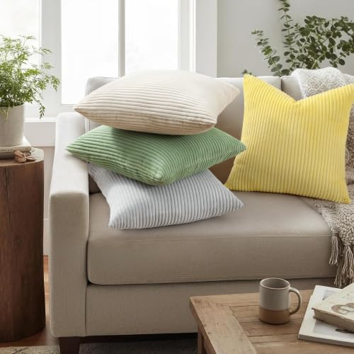 Mecatny Corduroy Throw Pillow Covers 22x22 Set of 2 Sundress Yellow - Image 2