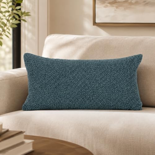JoraLion 16x24 inch Boucle Lumbar Pillow Cover, Dusty Blue Woven Texture by JoraLion