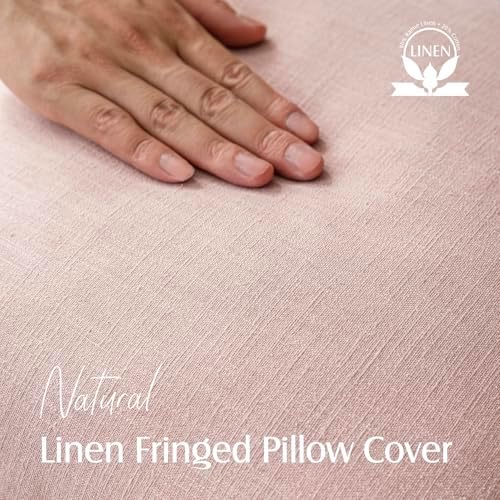 Foindtower Boho Linen Fringe Lumbar Throw Pillow Covers 12×20 Light Pink - Image 2