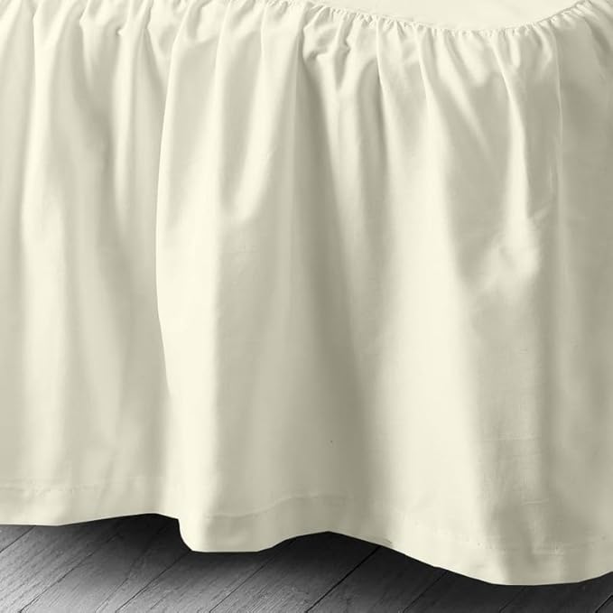 Rajlinen Ruffled Bed Skirt Twin, 12 Inch Drop Dust Ruffle with Split Corners, 100% Microfiber Bedskirt with Platform, Three-Sided Coverage Ruffled Gathering Design, Ivory