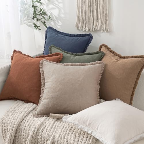 MIULEE Boho Natural Linen Fringe Decorative Euro Throw Pillow Covers 24x24 - Image 2