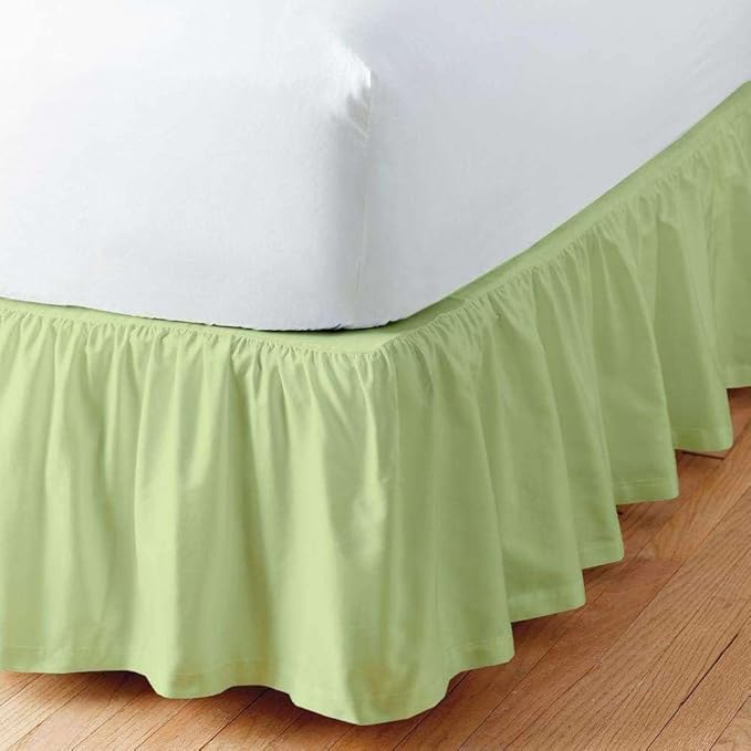 Sage Solid Ruffled Bed Skirt Queen-10 Inch Drop Split Corner, Microfiber Bedskirt with Platform Three Sided Coverage