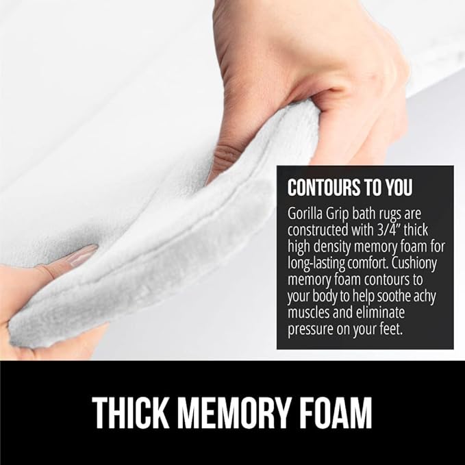 GORILLA GRIP Memory Foam Bath Mat, Soft Absorbent US Designed Bathroom Rug, Gripping Dots Machine Washable Bathmat, Cushioned Floor Mats, Shower Sink Rugs Room Décor Accessories, 30x20 White