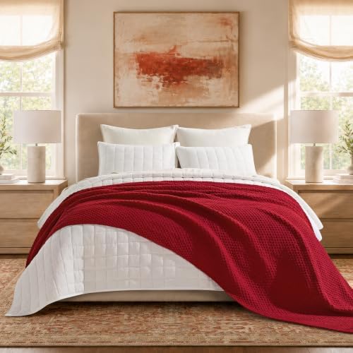 EVERGRACEHOME Chunky Chenille Knit Throw Blanket, Classic Red by EVERGRACE