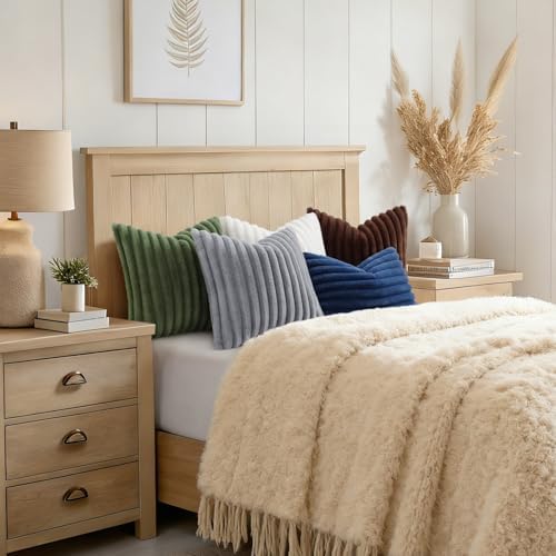 decorUhome Fall Faux Fur Throw Pillow Covers 22x22 Set of 2 Olive Green - Image 4