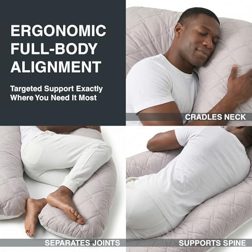 U Shaped Pillow Full Body Quilted Reversible 55 in Ivory White - Image 4