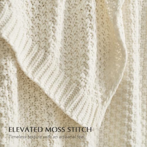EVERGRACEHOME Chunky Chenille Knit Throw Blanket, Ivory White - Image 2